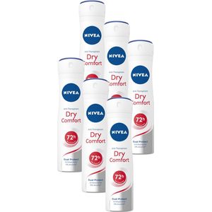 NIVEA Dry Comfort Deodorant Spray - Anti-Transpirant - Droog gevoel - 72 uur bescherming - Met mineralen en DryPlus-systeem - Alcoholvrij - 6 x 150 ml - Voordeelverpakking