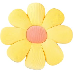 Bloemkussen - 38 cm - Kussen - Stoelkussen - Zitkussen - Vloerkussen - Pluche Kussen - Katoen - Bloemvormig - Kamerdecoratie - Voor slaapkamer, bank, bed, leeshoek - Geel en roze