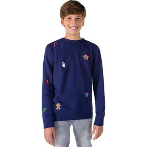 OppoSuits Deluxe X-Mas Icons - Navy - Tiener Sweater - Kerst Trui - Blauw - Maat 16 Jaar