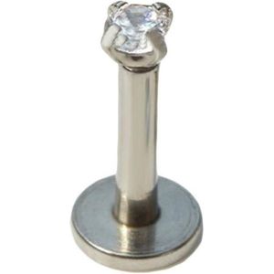 Labret Piercing oor met Ronde Zirkonia - 6x1.2mm