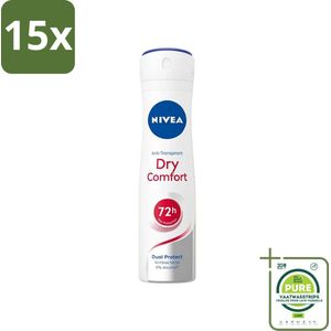 15 x NIVEA - Deodorant Spray - Droog Comfort - Antibacterieel - 150 ml - Grootverpakking - NIVEA Deodorant - Antitranspirant - Droog Comfort - 72 Uur Bescherming - Geurneutraliserend