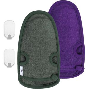 Brenzoos - Exfoliërende Handschoenen Natuurlijke Plantenvezels | Verwijdert Dode Huidcellen | Lichaamsscrub Hamam Wellness | Massage Handschoen Metalen Haken | Paars Groen.