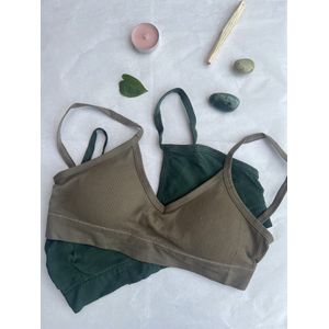 LIGHT RIBBED BRALETTE - Taupe / Groen - OneSize - 4stuks - Green - Taupe - Bra - Bralette - BH