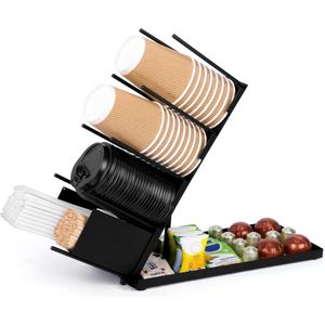 Koffie en thee organizer - Opbergrek voor koffiebenodigdheden - Bekerhouder voor thuis en kantoor - Zwart.