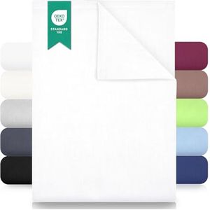 Klassieke Bedlakens Set van 2 Katoenen Vlakke Lakens 240x275 cm, Hautvriendelijk, Kreukvrij, Machinewasbaar - Wit