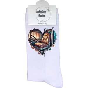 LuckyDay Socks - Vrachtwagen sokken - Trucker sokken - Grappig Cadeau voor Dames en Heren - Verjaardag cadeau vrouw en man - Vrolijke sokken - Valentijn cadeau - Kerstsokken - Grappige sokken - Leuke sokken - Leuke dames en heren sokken - Maat 37-44
