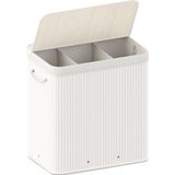 Organess wasmand 3 vakken - Wassorteerder - Wasmand met deksel - Opvouwbaar - 150L - Witte bamboe