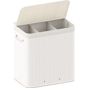 Organess wasmand 3 vakken - Wassorteerder - Wasmand met deksel - Opvouwbaar - 150L - Witte bamboe