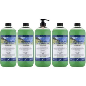Shampoo Alpenkruiden - 1 liter (transparant) - 5 Stuks - met pomp - Voordeelverpakking - Haarverzorging