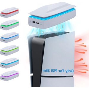 Cooling Station Adjustable 3 Speed RGB Lighting Upper Cooling Fan Dust Cover Cooler with Extra USB2.0 Ports for PlayStation 5 Slim Disc/Digital Edition Console - White.