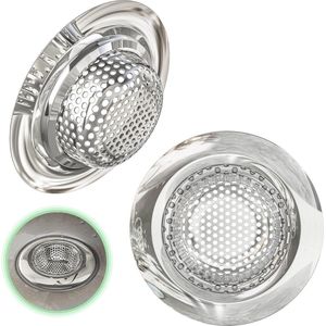 Afvoerzeef set van 2 - Fijnmazig roestvrijstalen zeefje voor gootsteen, douche en wastafel