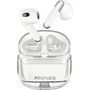 ProMate® Premium draadloze Oordopjes - In-Ear - True Wireless Bluetooth v5.3 - Oortelefoons met Transparante Case - 26 uur Speeltijd, Intelligente Touch Bediening en 350mAh Batterij - Universeel o.a. voor iPhone, Samsung, iPad etc - TransPods - Wit