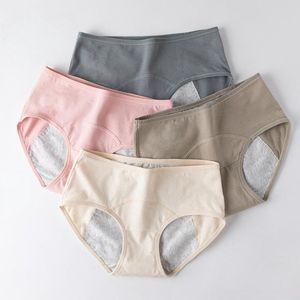 Verpakking van 4 stuks menstruatieondergoed voor dames, lekvrij maandverband, geschikt voor de periode na de bevalling, slips met een middelhoge taille,（Legergroen + Legerorchidee + Oudroze + Beige）-XL