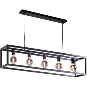 Zwarte rechthoekige hanglamp | 5 lichts | zwart | metaal | in hoogte verstelbaar tot 180 cm | 120 cm | eetkamer / eettafel lamp | modern / sfeervol design