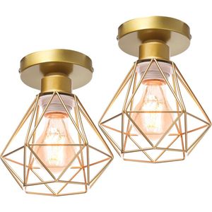 Delaveek-Twee Inbouw Vintage Industriële Plafondlampen - Metaal - Basis 10cm - E27 kop - Goud (Lichtbron Niet Inbegrepen)