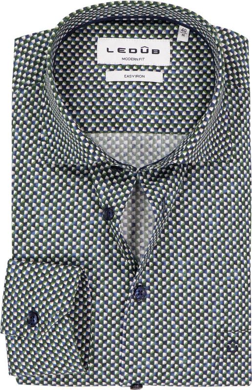 Ledub - Modern Fit - Overhemd - Donkerblauw Dessin - Strijkvriendelijk