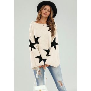 Oversized crèmekleurige trui met wijde mouwen en zwarte ster