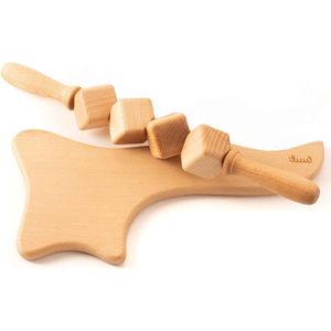 Anti-cellulitis massageset kubus massageroller - Handvat - Gua Sha - Maderotherapie van hout