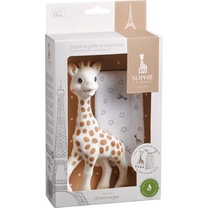 Sophie de giraf So'Pure - Bijtspeeltje - Bijtspeelgoed - Baby speelgoed - Kraamcadeau - Babyshower cadeau - In wit geschenkdoosje - 100% natuurlijk rubber - Vanaf 0 maanden - 18 cm - Beige/Bruin - Met bewaarzakje