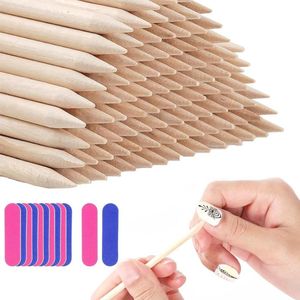 100 stuks oranje manicure sticks van hout en 10 stuks schuurstrips voor nagels en voeten met extra grip