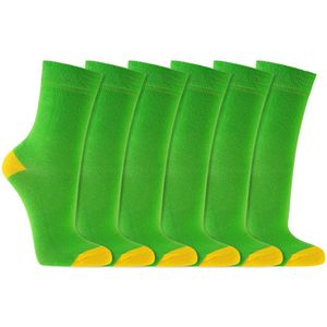 Kindersokken | Contrasterende hiel en teen | Kleur: Groen | Maat: Diverse maten | 6 paar