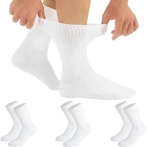 Gezondheidssokken zonder elastiek - 3/6 Paar Uniseks Diabetes Sokken - Katoenen Comfort Sokken - Zwart, Wit, Natuur