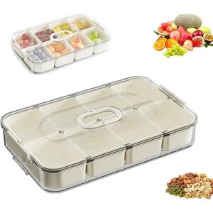 Inovra ® Praktische Snackplateau met 8 Compartimenten en Transparante Deksel voor Keukenorganisatie