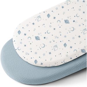2 Stuks - Hydrofiele Baby Hoeslaken Wieg - Kinderwagen matras - blauw en planeet - 80x40 cm - Aankleedkussenhoes
