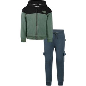 Koko Noko - Basic collection - Biologisch katoen - Kledingset - Joggingbroek Blauw - Sweater Hoody met rits Zwart - Dark Green - Maat 92