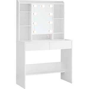 Kaptafel - Kaptafel - Make-upbureau - Spaanplaatmateriaal - Ruime opbergruimte - Eenvoudige montage - Anti-tipfunctie - Wolkwit - 40 cm x 90 cm x 144,7 cm