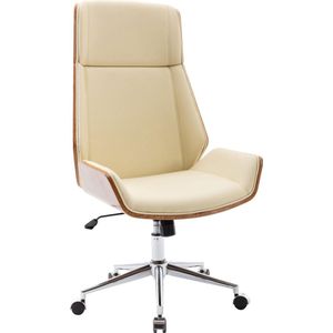 Bureaustoel - Kantoorstoel - Design - In hoogte verstelbaar - Hout - Crème/walnoot - 60x63x121 cm