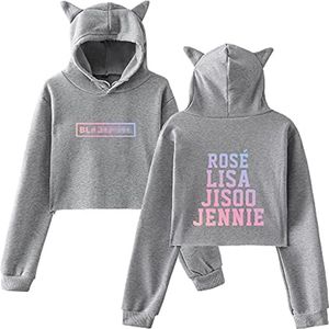 Cute Cat Ear Long Sleeve Crop Top Hoodie for Girls