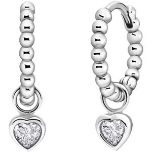 Lucardi - Dames Zilveren oorringen bol met hanger hart met zirkonia - Oorbellen - 925 Zilver - Zilverkleurig