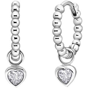 Lucardi - Dames Zilveren oorringen bol met hanger hart met zirkonia - Oorbellen - 925 Zilver - Zilverkleurig