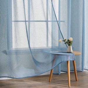 Transparante raamgordijnen, glad, Panelen, Raamvitrage, Gordijnen, Elegante behandeling voor Slaapkamer, Woonkamer,140 x 137 cm, Blue steel.