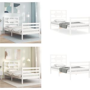 vidaXL Bedframe met hoofdbord massief hout wit 90x200 cm - Bedframe - Bedframes - Bed - Eenpersoonsbed