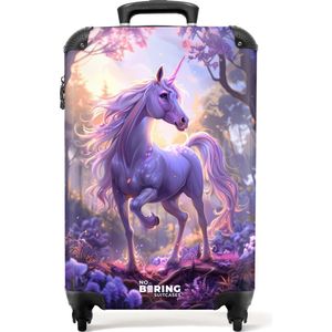 NoBoringSuitcases.com® - Kinderkoffer meisje - Paarse eenhoorn - Kindertrolley meisjes - Handbagage koffer lichtgewicht - Reiskoffer trolley kinderen - Rolkoffer met wieltjes - Past binnen 55x40x20 en 55x35x25