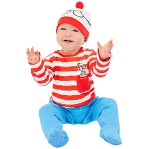 Smiffy's - Where's Wally Kostuum - Waar Is De Baby Kind Kostuum - Rood / Wit / Blauw - 6 - 9 Maanden - Carnavalskleding - Verkleedkleding