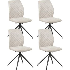 Dimehouse Set van 4 Draaibare Eetkamerstoelen Crème Charly Chenille Stof - Stof - Scandinavisch, Industrieel