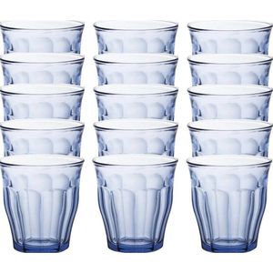 Drinkglazen/waterglazen Picardie - 18x stuks - blauw glas - 250 ML - Koffie/thee/fris - hardglas