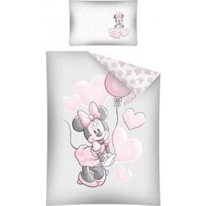Baby ledikant dekbedovertrek - Minnie Mouse - grijs met rose - 100x135cm - 100% katoen