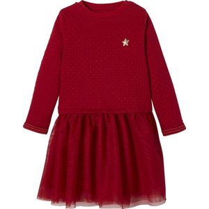 Kerstmeisjesjurk - Baksteenrood - 2 in 1 - Feestjurk - Voile en Fleece