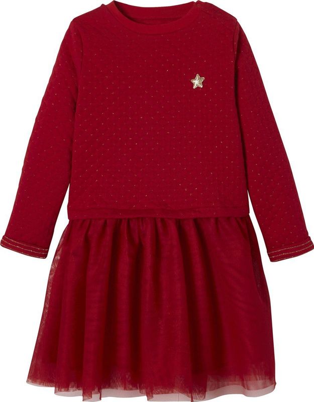Vertbaudet - Kerstmeisjesjurk - 2 in 1 - Van Twee Soorten Materiaal