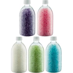 Badzout - 600 gram - set van 5 verschillende geuren - Witte Dop - Relaxing Moment, Eucalyptus, Opium, Lavendel en Rozen