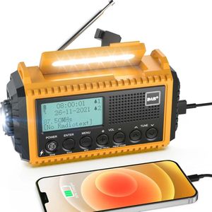 Noodradio - Noodradio Opwindbaar - Zwengelradio DAB+/FM - Draagbare Zonne-radio met 5000 mAh Batterij - LED-Zaklamp en Leeslamp - DAB+/FM Dynamo-radio IPX4 - Oplaadbare Radio met SOS-Alarm - Geschikt voor Wandelen, Kamperen en Outdoor
