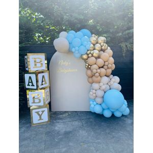 Complete Baby Blue Ballonnenboog - Organisch - Boy - Babyshower - Kwaliteit - Pastel Blauw - Beige - Latte - Goud - Jongen - Baby Feest