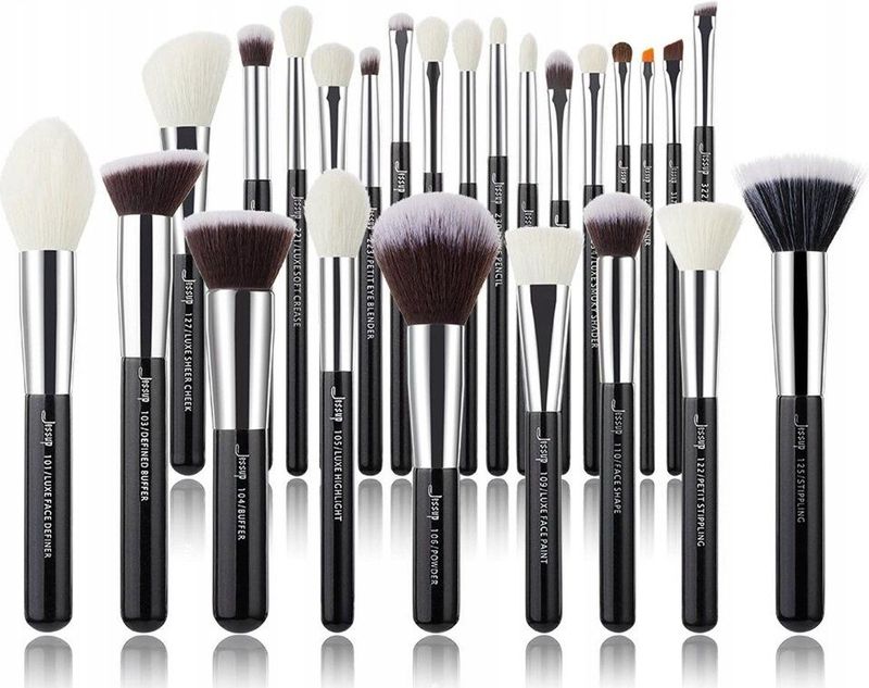 Jessup - T175 - Professionele Make-Up Kwastenset - Zwart/Zilver - 25 Stuks