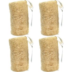 Elicious® - Loofah - Body Scrub Rol - Set van 4 stuks - Plat Verpakt - 100% Natuurlijk - Plantaardig - Biologisch Afbreekbaar - Badspons - Douchespons - Natuurspons - Scrub - Peeling - Plasticvrij - Duurzaam - Dierproefvrij - Vegan - Herbruikbaar