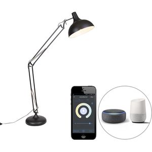QAZQA hobby fl - Retro LED Smart Vloerlamp | Staande Lamp incl. wifi - 1 lichts - H 185 cm - Zwart - Woonkamer | Slaapkamer