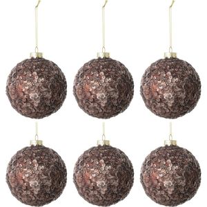 J-Line Doos Van 6 Kerstballen Paillettensuiker Mat Glas Donker Bruin Small